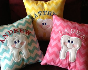 Tooth Fairy Pillow -Chevron fabric - Personalized with Child's name, Pocket sewn on the back of the pillow