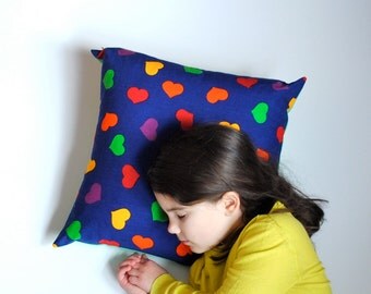 SALE - Retro Hearts PILLOW Sham - Throw Pillow Cover Handmade with Vintage Finnish Tampella Collectible Cotton - Baby Home Decor
