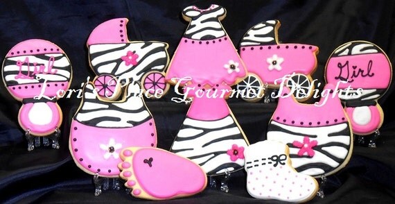 Zebra and Pink Baby Shower Cookies - 12 Cookies Il_570xn