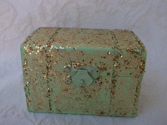 Mint Green Ring Box with Chunky Gold Glitter Wedding Ring Bearers Pillow Box Gift Box