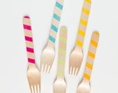 Bright  Stripes -  20 Wooden Utensils -  Great Alternative To Plastic Utensils