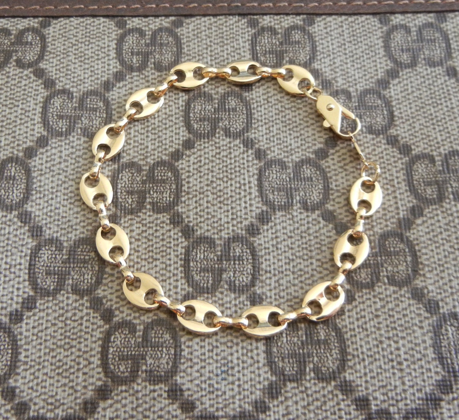 Vintage gold plated Gucci style link bracelet signed DM