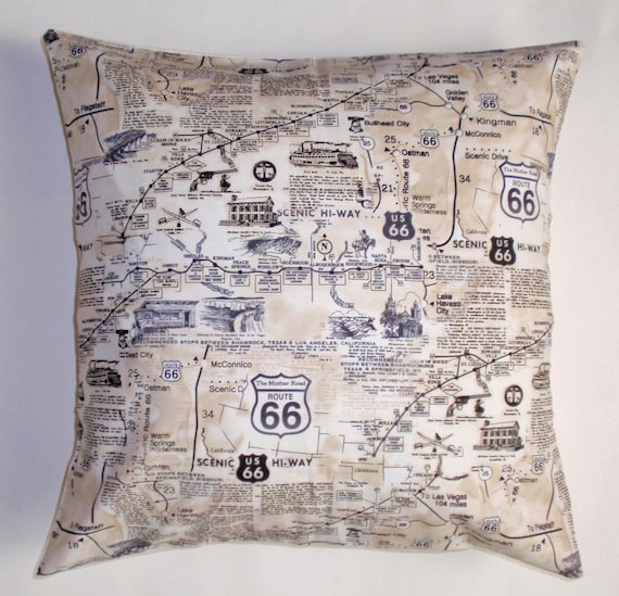 Throw Pillow Cover 16x16 sewn with Route 66 by