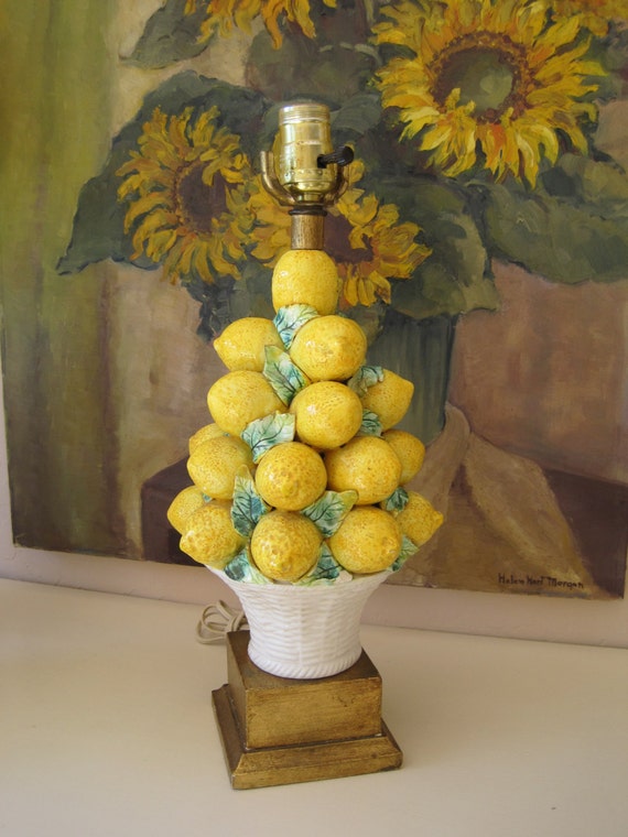 Vintage Art Pottery Lamp Italian Lemon Topiary Majolica Hand