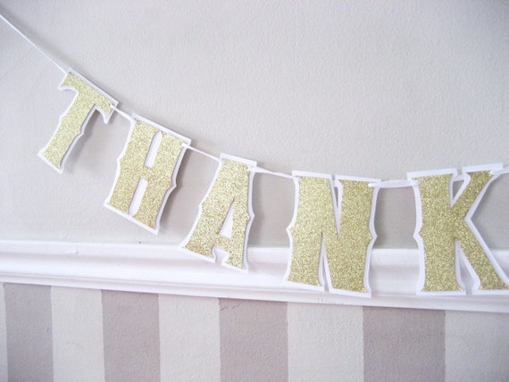 THANK YOU Banner - Wedding Photo Prop - Custom Colors Gold Glitter on White Il_570xn
