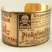 Steampunk Brass Cuff Bracelet with Poison and Deadly Labels