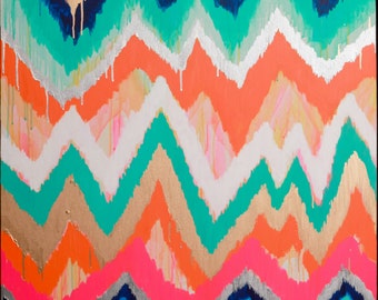 Smitten Too Original ikat chevron 36x48 Painting by Jennifer Moreman