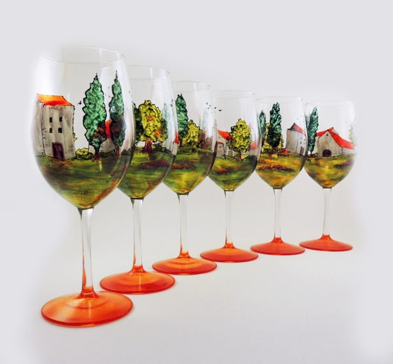 Hand painted glasses Set of 6 white wine by ButterflyRougeStudio
