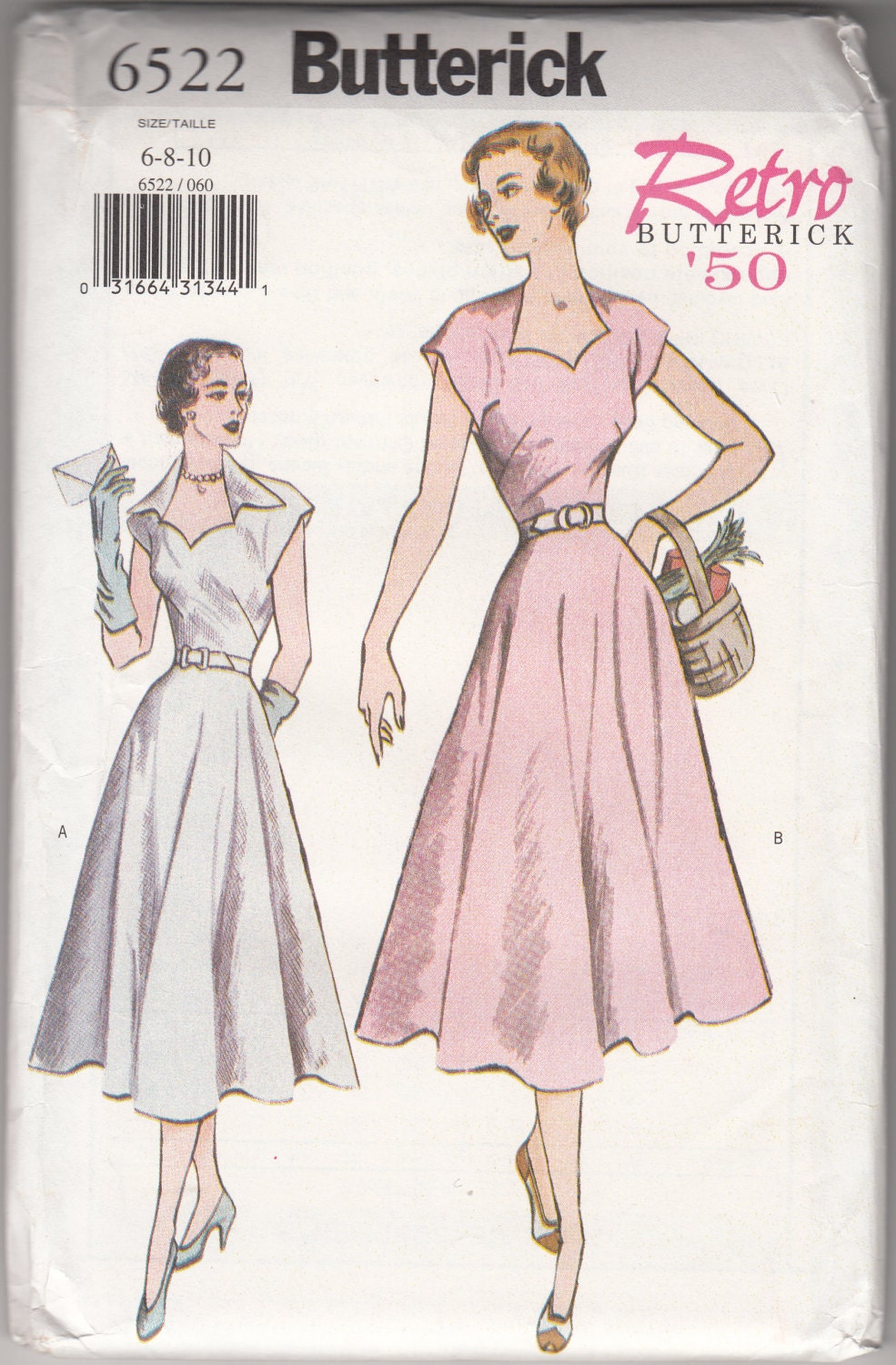 Butterick Pattern 6522 Retro Dress 1950 Sizes 6 8 10 Uncut