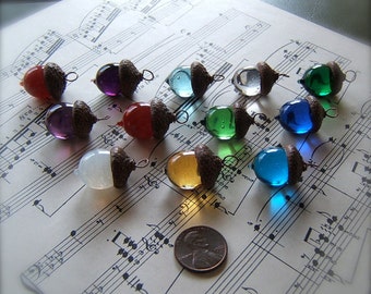 Glass Acorn Necklace - Choose your own Birthstone - by Bullseyebeads