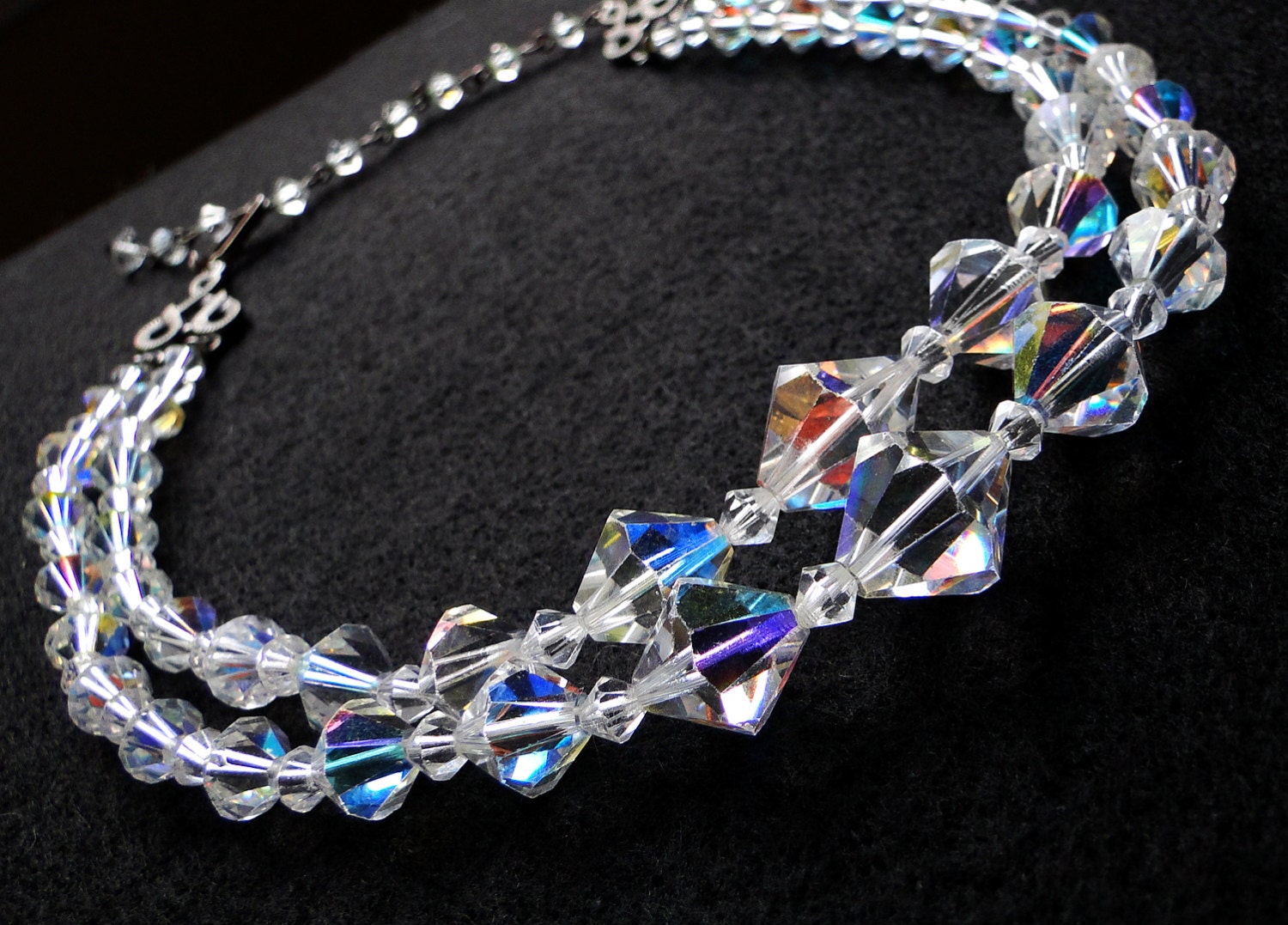 Antique Swarovski Crystal Necklace 1940s Two Strand Crystal