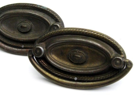 Vintage Drawer Pulls: Victorian Oval Handles Matched Pair