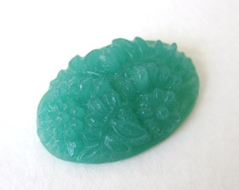 Vintage Flower Cabochon Jade Green Glass Carved Effect Oval 25x18mm gcb0801 (1)