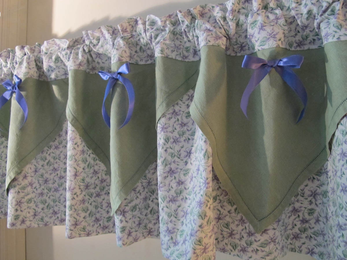 Upcycle Linen Napkins Valance Recycle Green and Purple