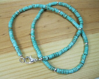 Items similar to Tan Jasper, Turquoise, Silver Heishi Necklace ...