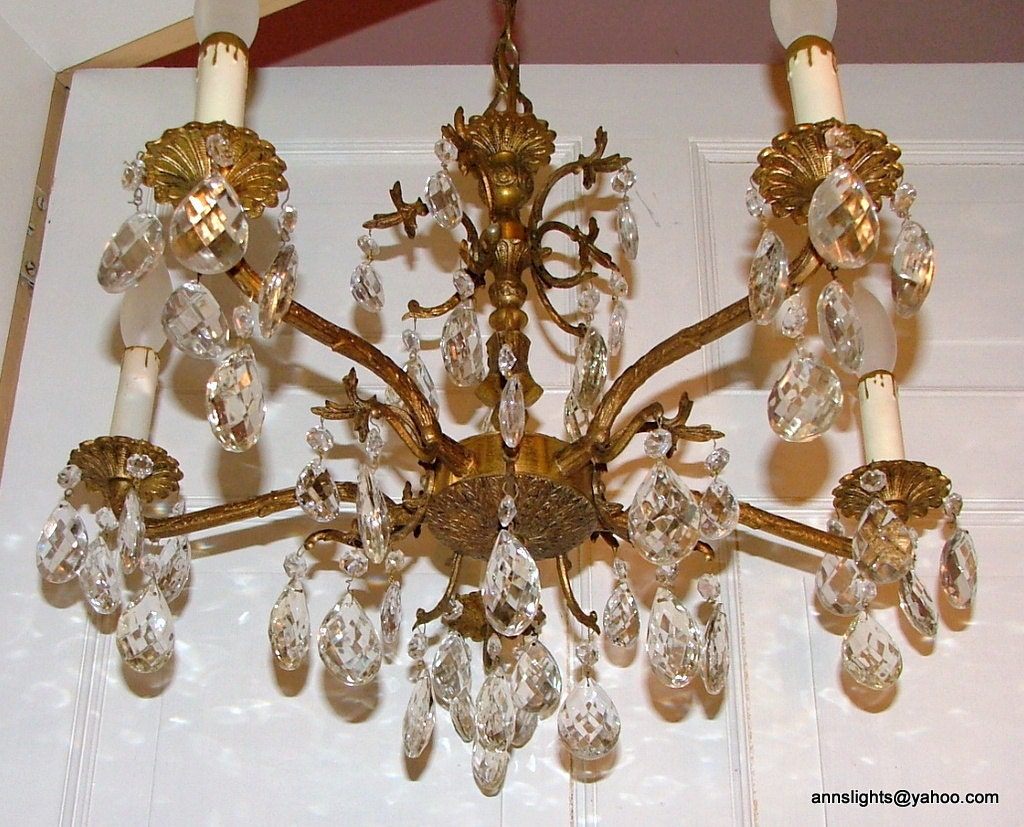 Vintage 50 Prism Brass Chandelier Lighting Made In Spain
