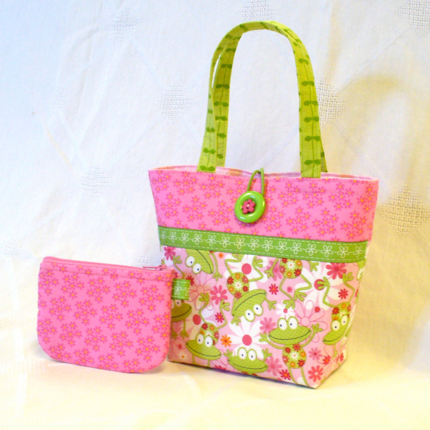 Little Girls Purse Coin Purse Set Silly Frogs Mini Tote Bag