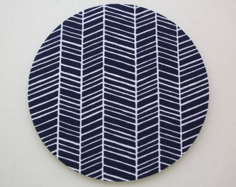 Mouse Pad mousepad / Mat - Round or rectangle - herringbone chevron navy blue