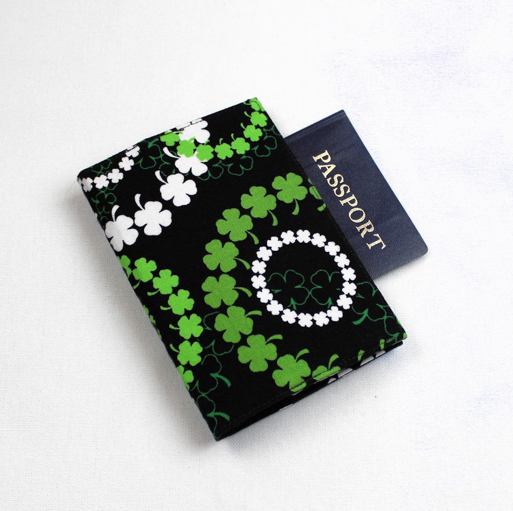 Irish Shamrocks Fabric Passport Cover Velcro Closure in