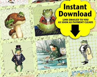 Its A Frog's World Printable Collage Sheet / Frogs - INSTANT DOWNLOAD One Inch Square Tiles Digital JPG Collage Sheet
