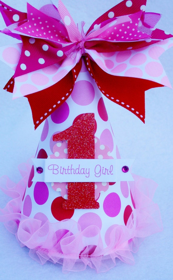 Pink and Red Birthday Party Hat in Hot Pink Pale Pink and