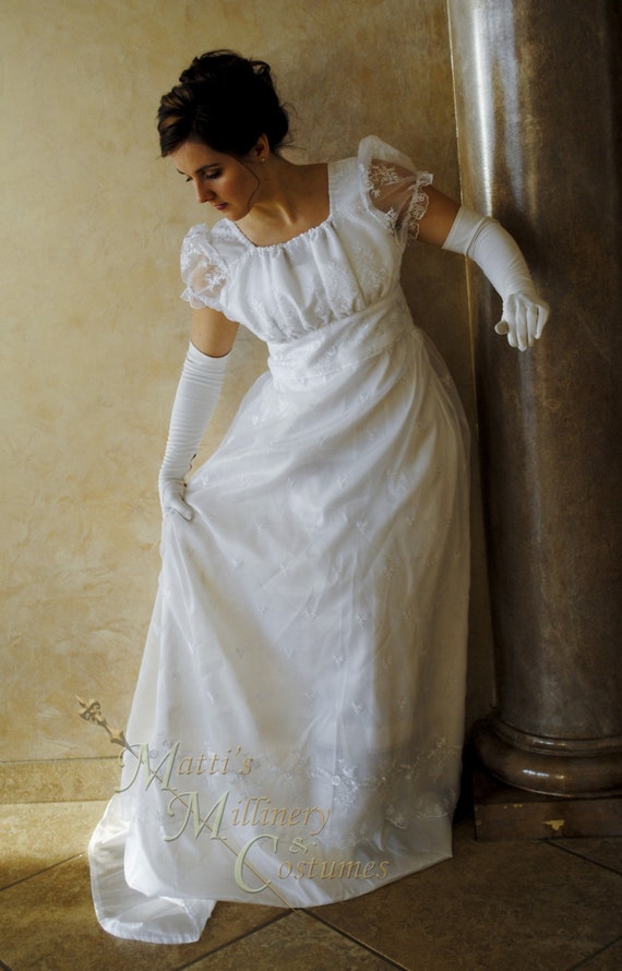 White Bridal Regency Jane Austen Ball gown Empire formal Dress