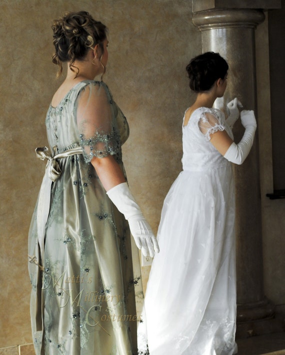 White Bridal  Regency Jane  Austen  Ball gown  Empire  formal Dress 