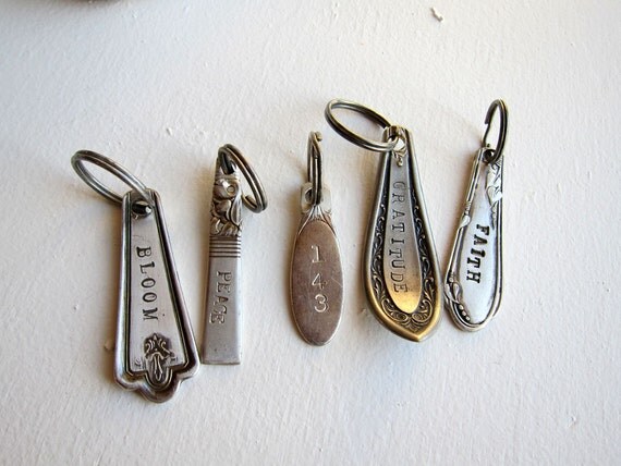 Personalized Custom Words Upycled Silver Spoon Key Ring