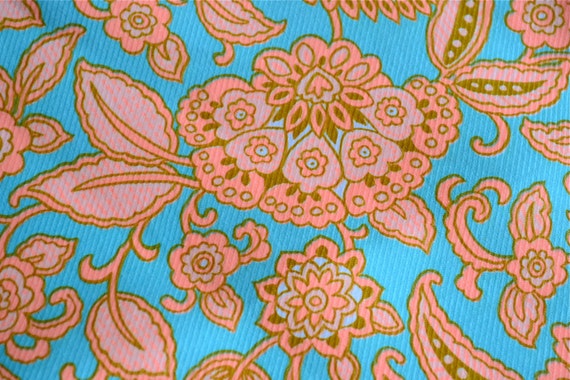 Vintage Fabric Mod Orange and Turquoise Floral 45 x 40