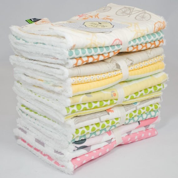 Baby Burp Cloths Gender Neutral Bicycles orange and teal