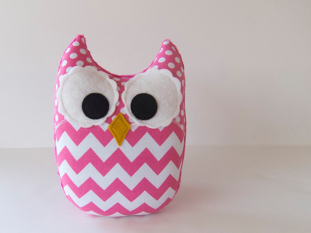 Hot Pink Chevron Owl Plush Baby Toy Mini Pillow Softie