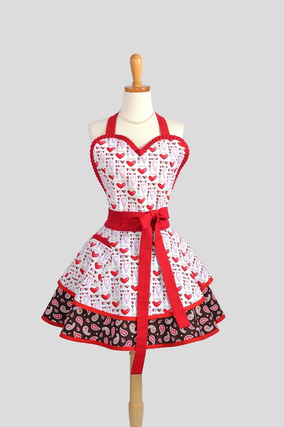 Sexy Retro Pinup Apron . Flirty and Cute Retro Apron Red Pink
