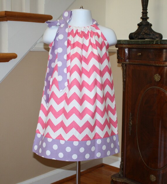 pink spring chevron Pillowcase dress riley blake pink purple polka dot ...