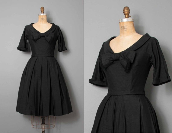 1950s black dress / 50s black silk party dress / vintage suzy perette ...