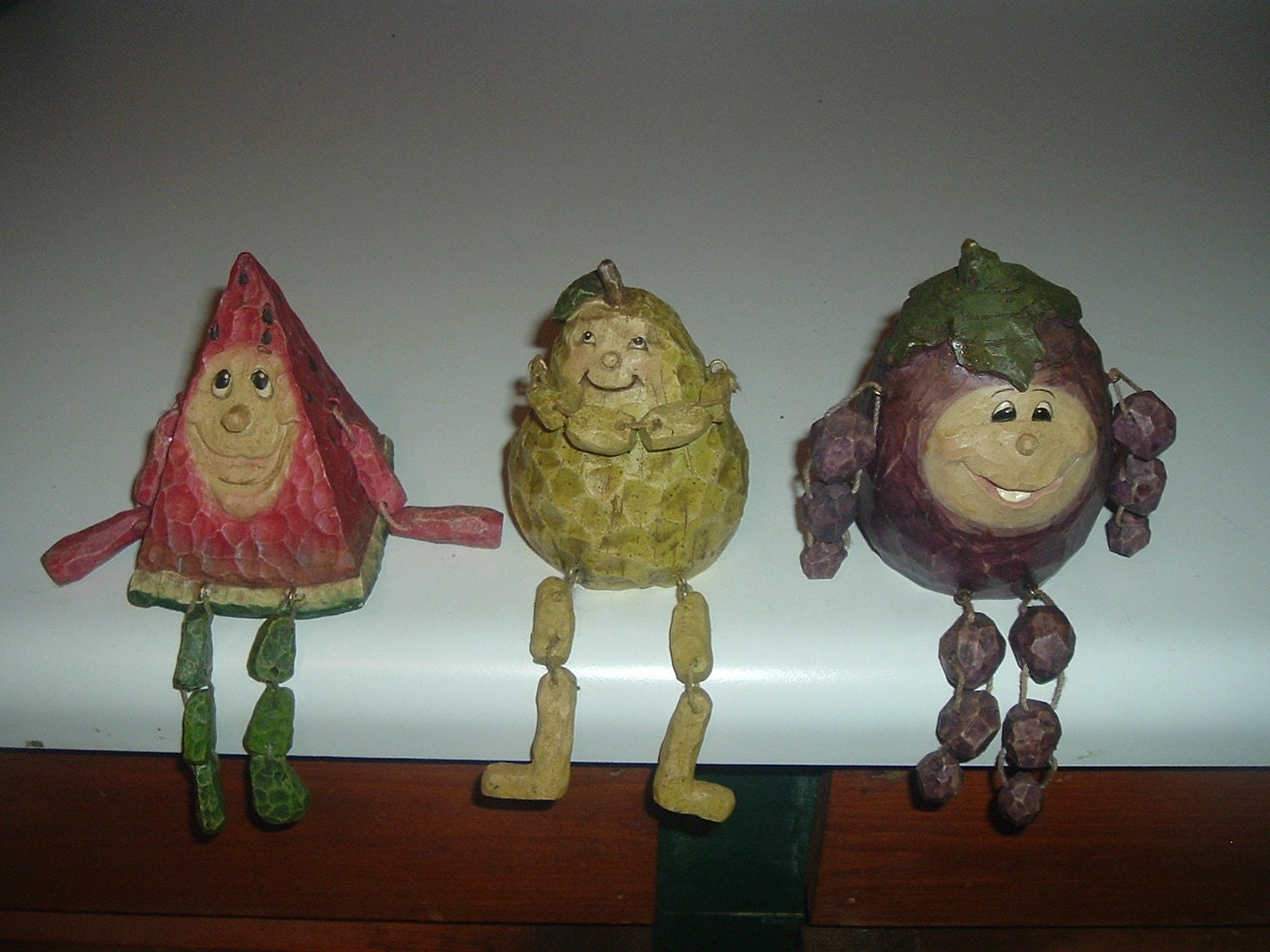 3 vintage carved vegetable shelf sitter figurines