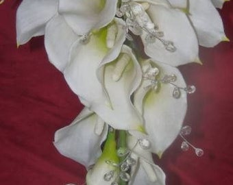 White, Off-white, Ivory, Real Touch, Calla Lily, Crystal, Accent, Wedding, Cascade, Teardrop, Bouquet