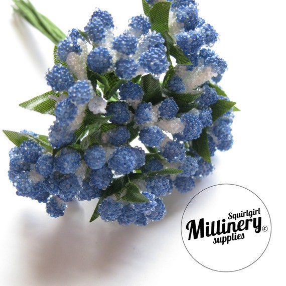 Blue Micro Bead Berry Flower Picks / Stamens for Millinery