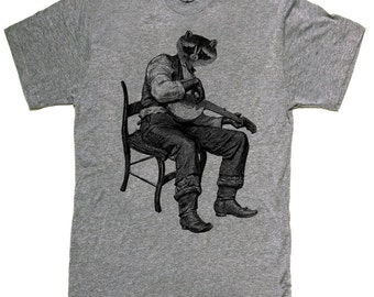 Raccoon Banjo -- Mens unisex T-shirt -- sizes sm med lg xl xxl skip n whistle