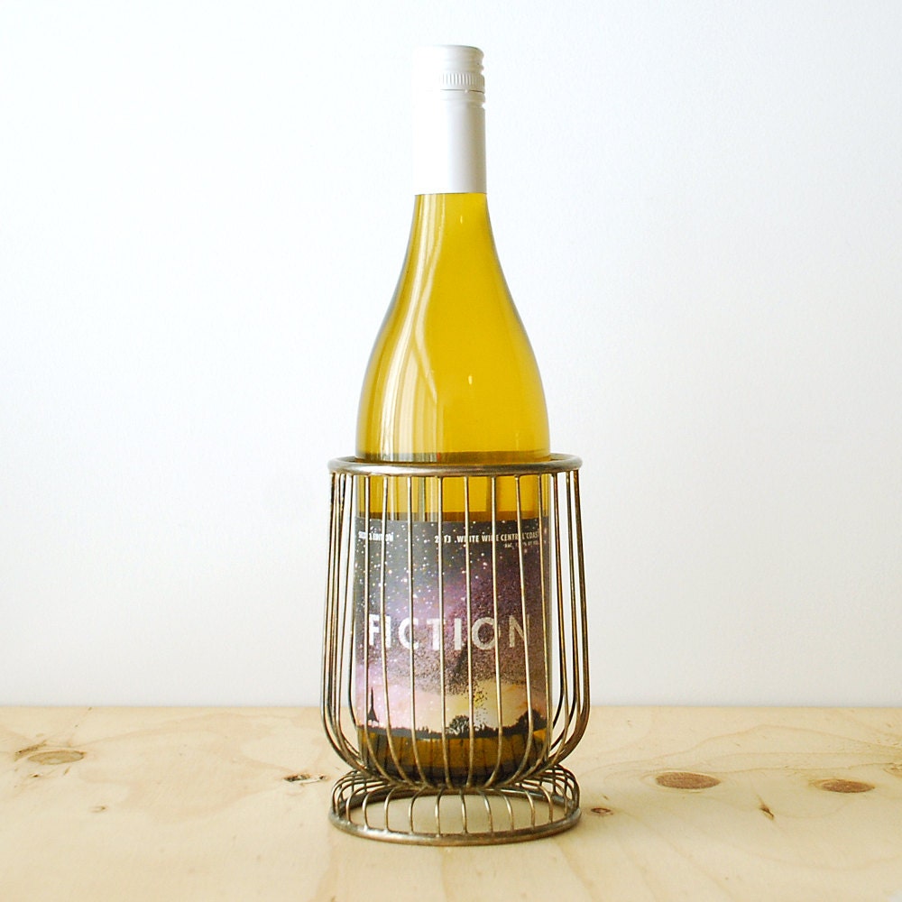 Vintage Silver Basket Wine Bottle Holder Silverplated Mid by vint