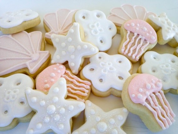 Sea Shell and Jellyfish Mini Sugar Cookies- 2 dozen Il_570xn