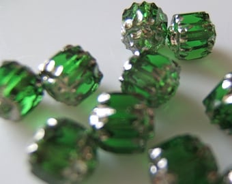 Gorgeous Green and Silver Faceted Cathedral Czech 6mm Beads