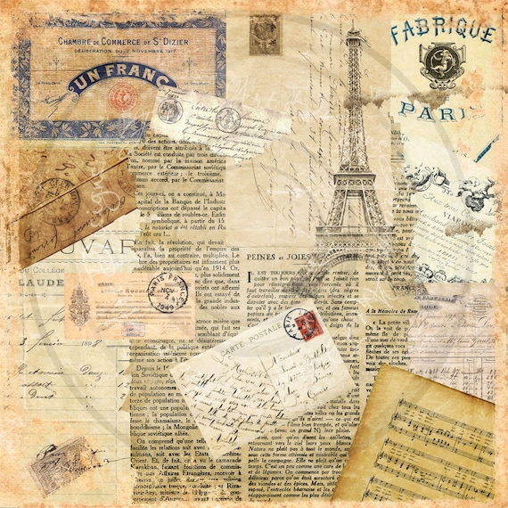 french collage scrapbook paper vintage ephemera instant
