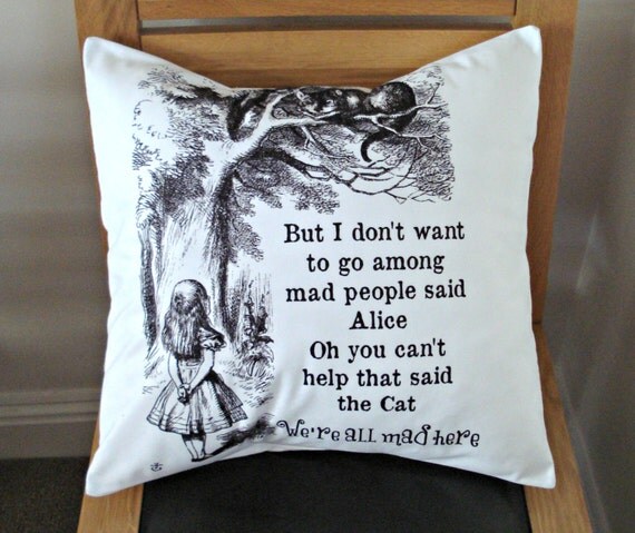 Alice in wonderland pillow We re all mad here Throw cushion cover case ...