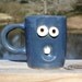 Sleepy Morning Coffee Cup. Cobalt Blue Ceramic Big Yawm Pottery Soup Mug