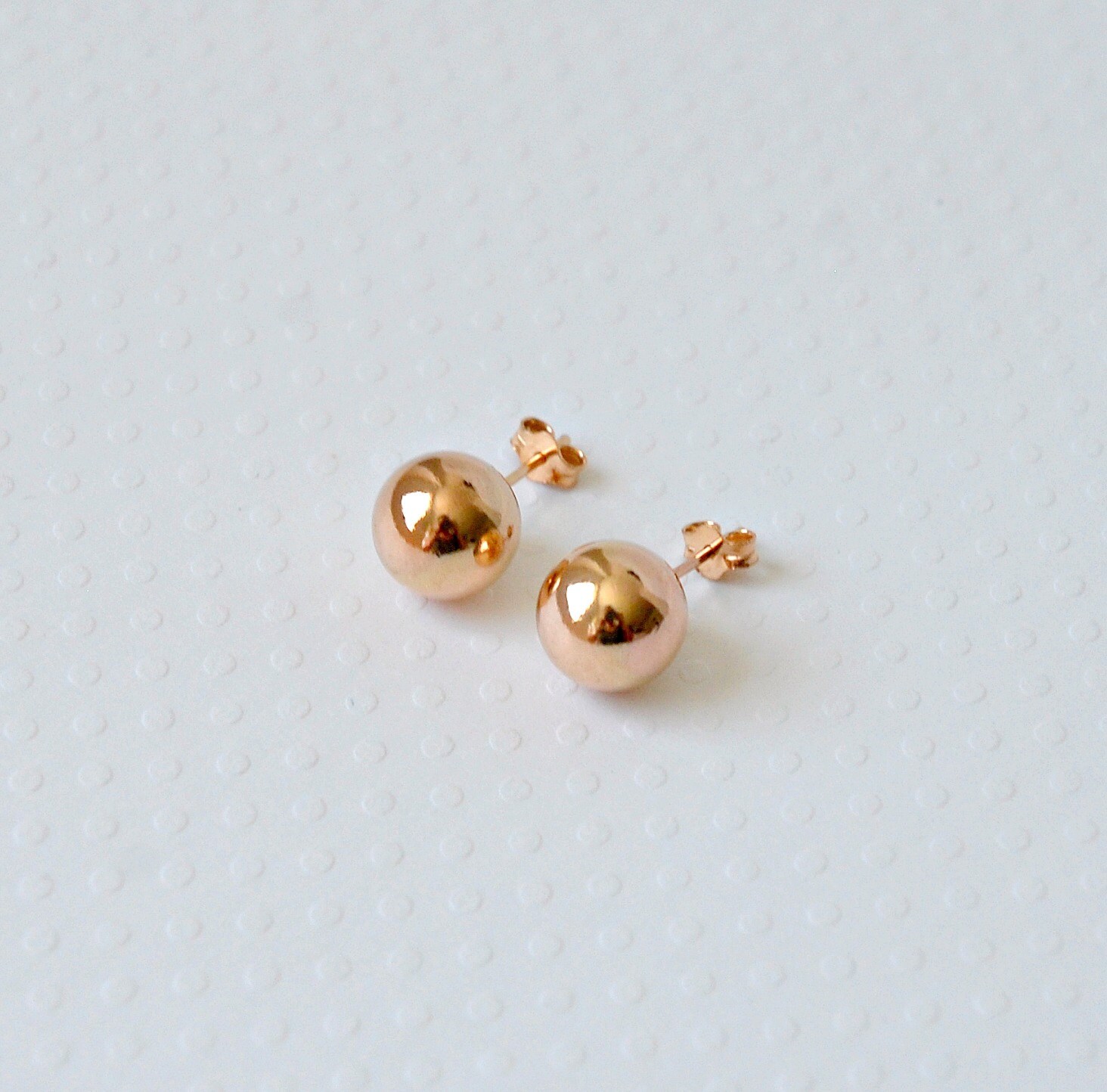Rose gold ball earrings designer style 10mm ball stud
