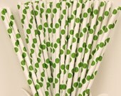 Green Polka Dot Paper Straws, 25 Paper Drinking Straws with Diy Flags, Easter Parties, Vintage Green, Retro Paper Straws Il_170x135