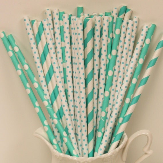 Paper Straws, BIRD EGG BLUE Striped Paper Straws with Diy Flags, Garden Tea Parties, Mermaid, Cute,Party Straws, Mothers Day, Wedding Drinks Il_570xn