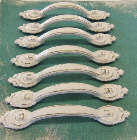 Drawer Pulls Shabby Chippy Vintage White 3 Inch by prettyware