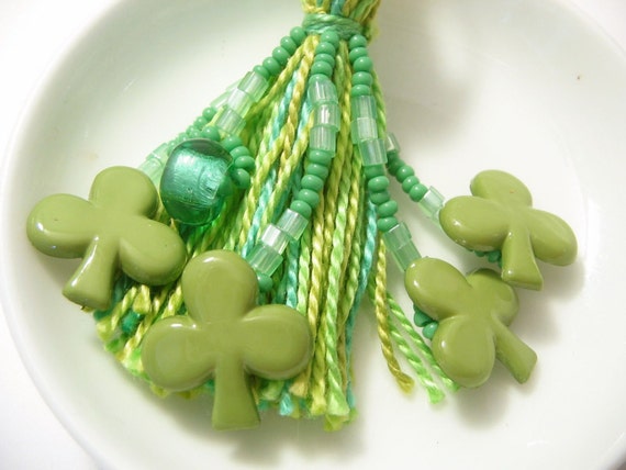 Neon Green St Patricks Shamrock Beaded Tassel Neon Green St Patricks Shamrock Beaded Tassel