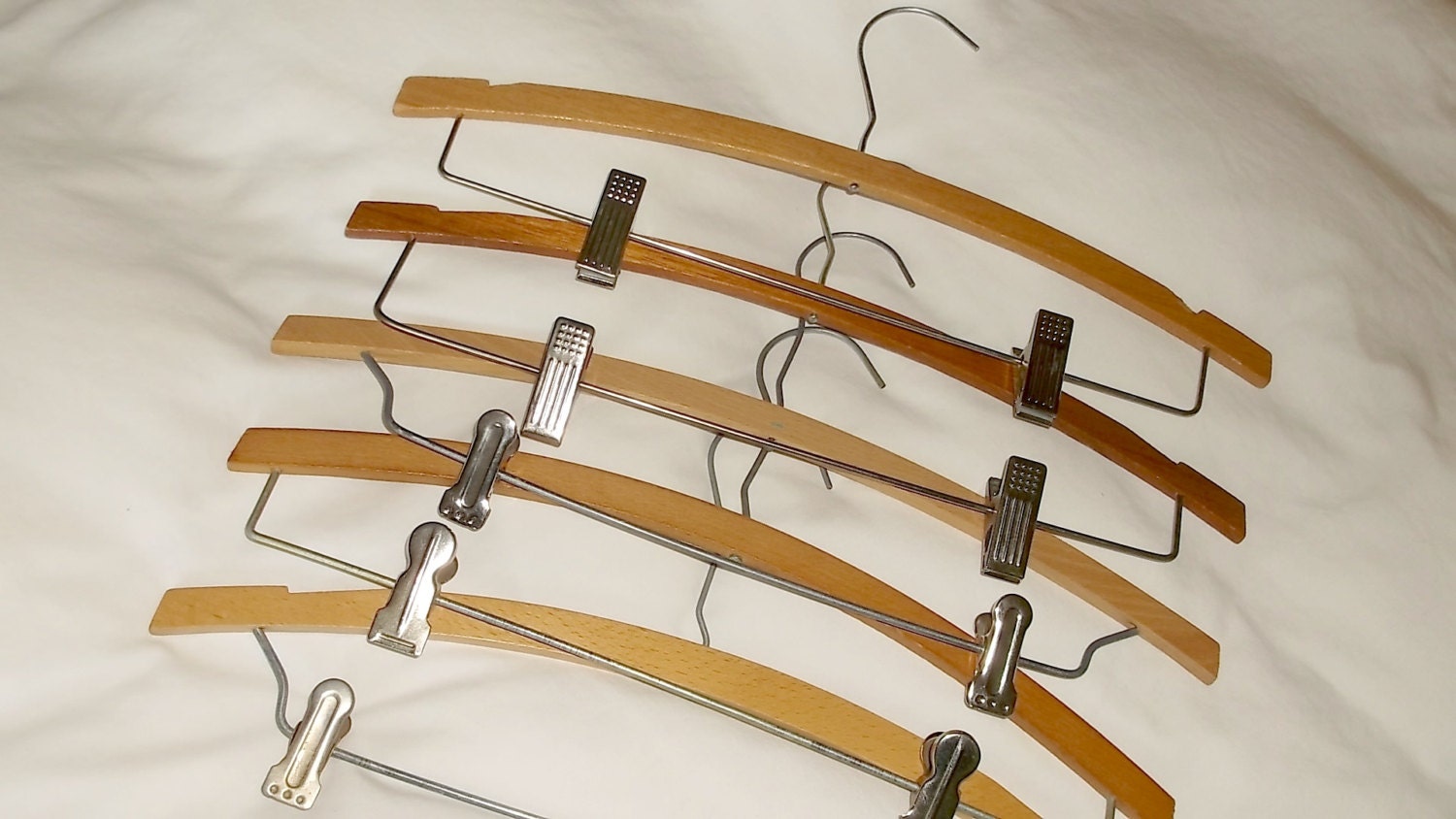 Old Wooden Clothes Hangers w/ Clips . . . 6 by finders4keepers